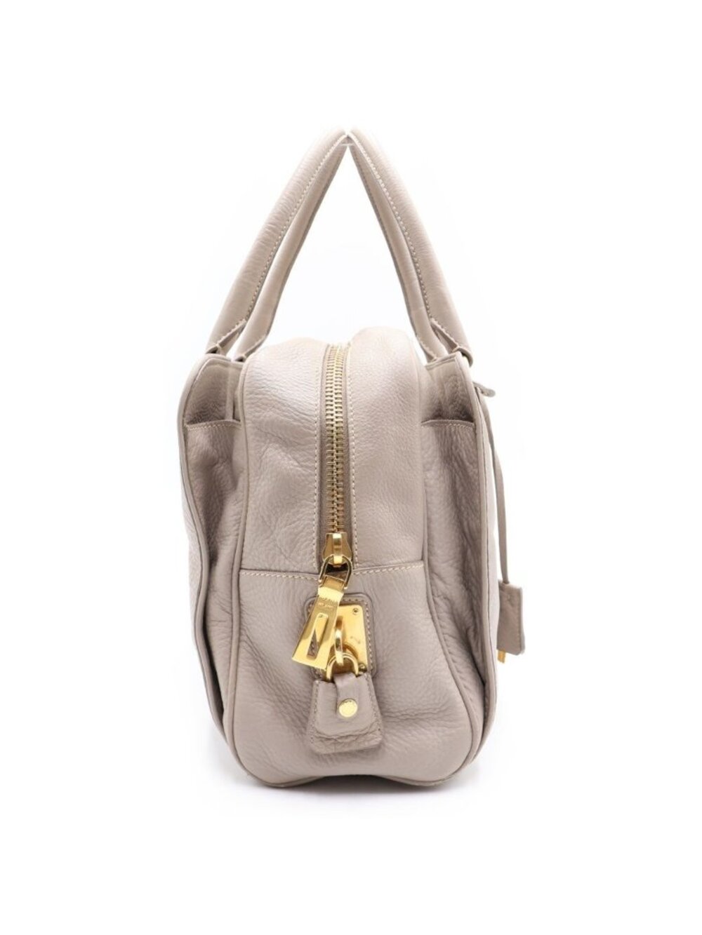 Prada Vitello Daino Handbag Gray Leather Key 2 Cadena Black - Picture 3 of 8